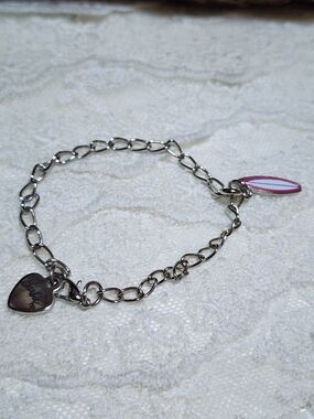 Barbie Silver Chain Bracelet with Pink Surfboard and Heart Charms